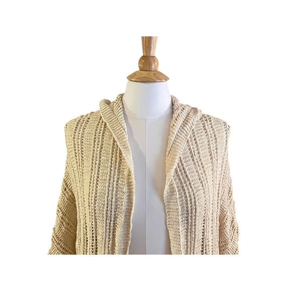 American Eagle Ivory Short Sleeve Hooded Open Knit Open Front Cardigan Duster S - Picture 2 of 9